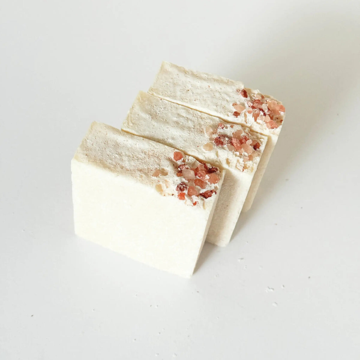Close up of Himalayan salt soap texture showing mineral crystals and smooth finish, made in UAE