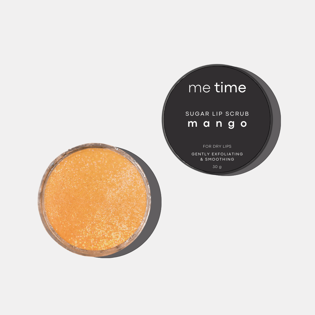 Mango Lip Scrub in minimal packaging, handcrafted by Me Time in the UAE to gently exfoliate and nourish lips