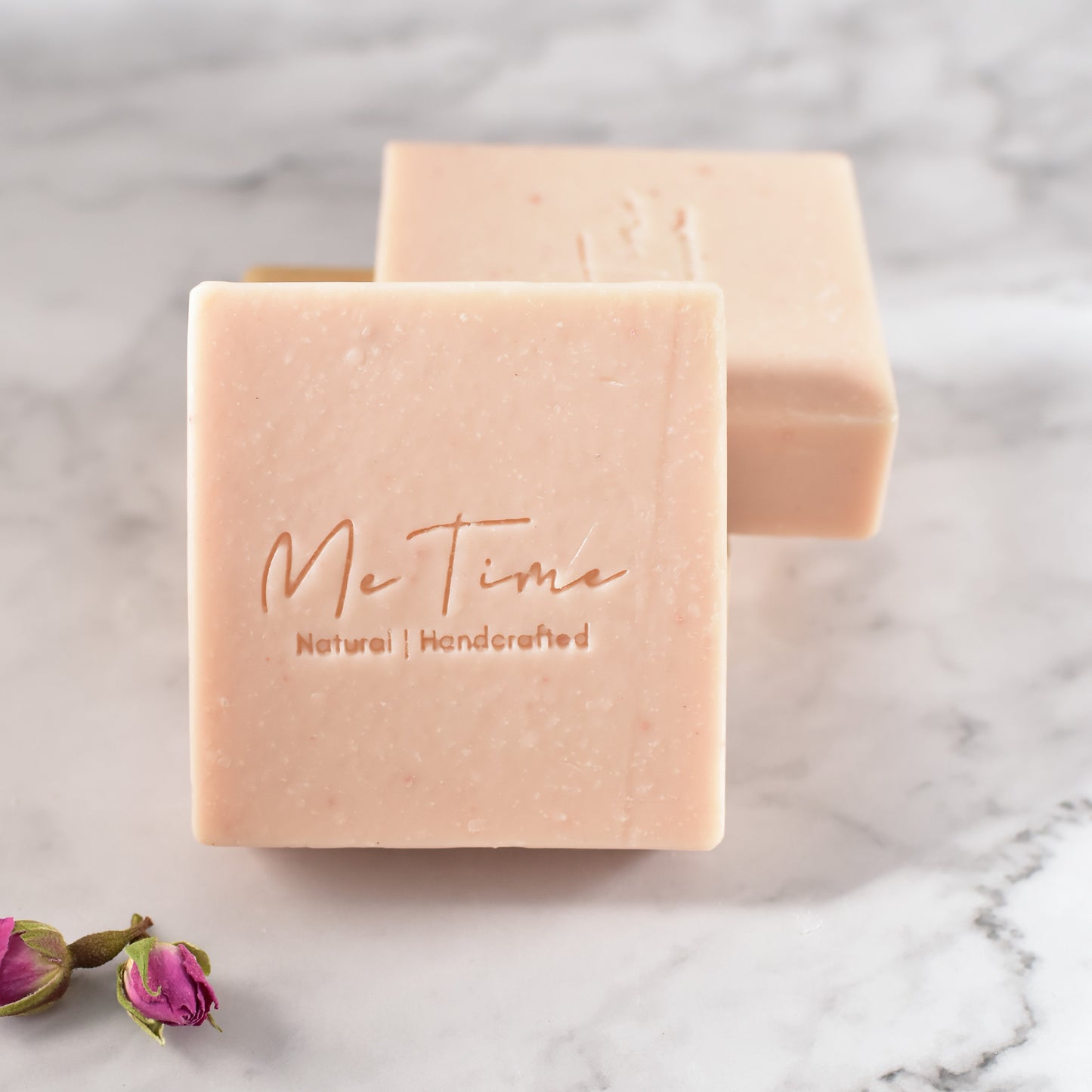 Rose clay unscented soap detail, soft pink tone, handcrafted Me Time Soaps UAE