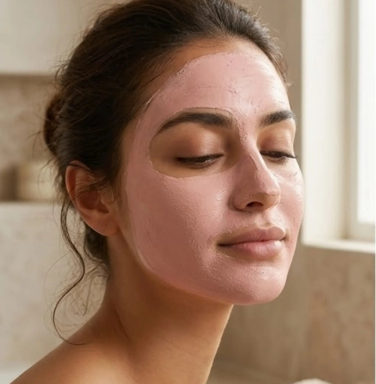 Rose clay and chamomile face mask close-up — natural dry formula, gentle on skin, handmade UAE