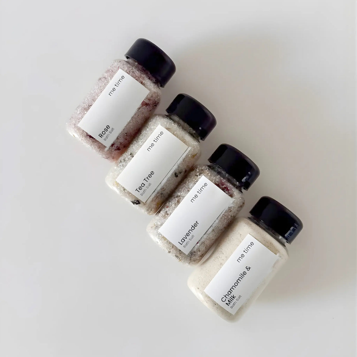 The Bath Collection, four bath salts in glass jars, handcrafted in the UAE