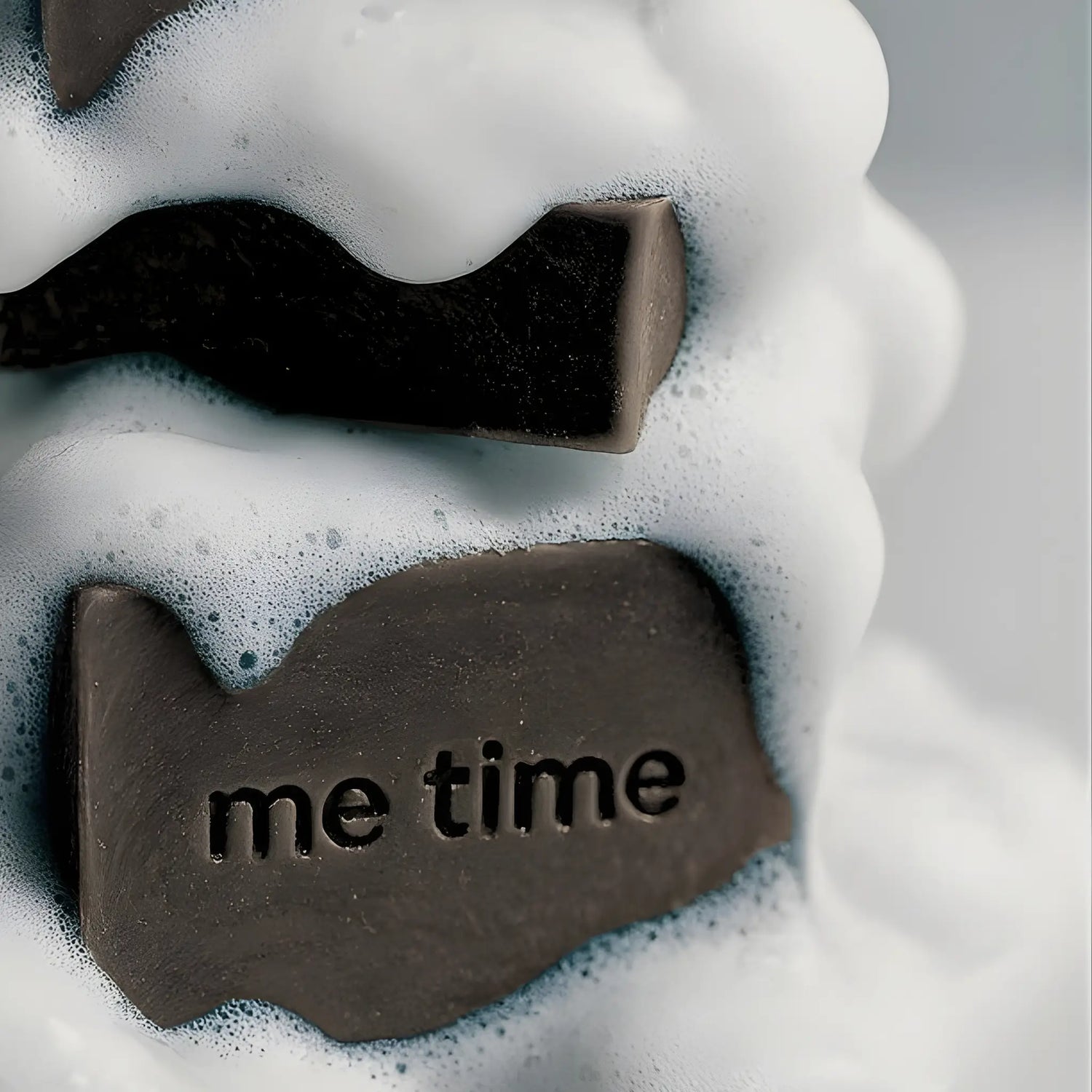 Close-up of a creamy lather on me time soap bar, made in UAE