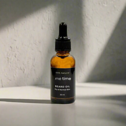 Me Time Beard Oil for dry and normal beard on a soft, warm-toned background