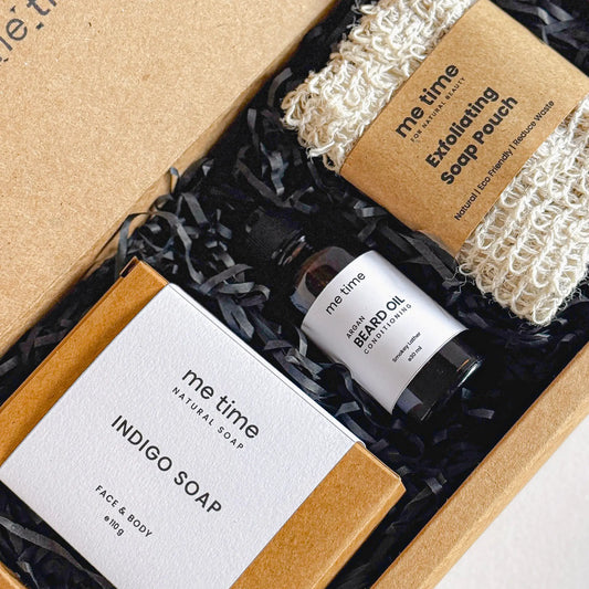 Handmade indigo soap bar with earthy tones