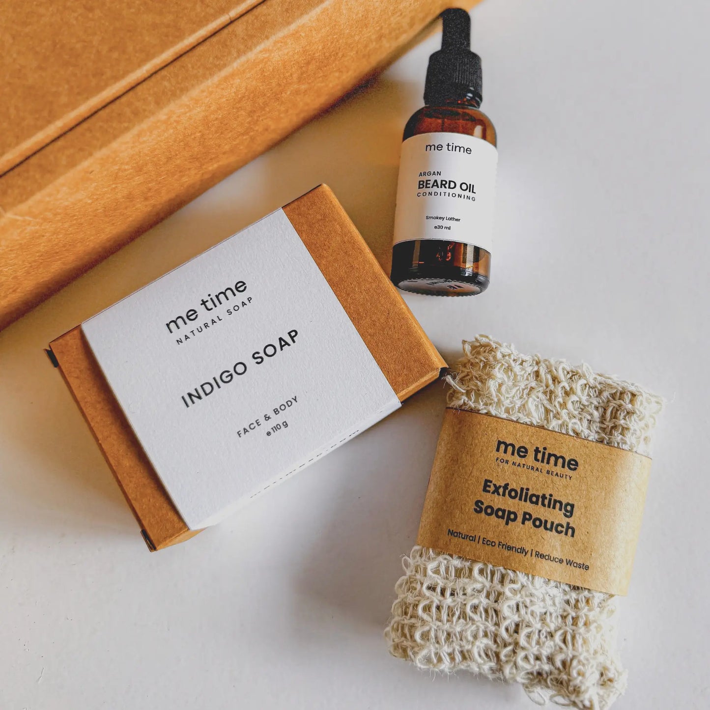 Exfoliating soap pouch with handcrafted soap