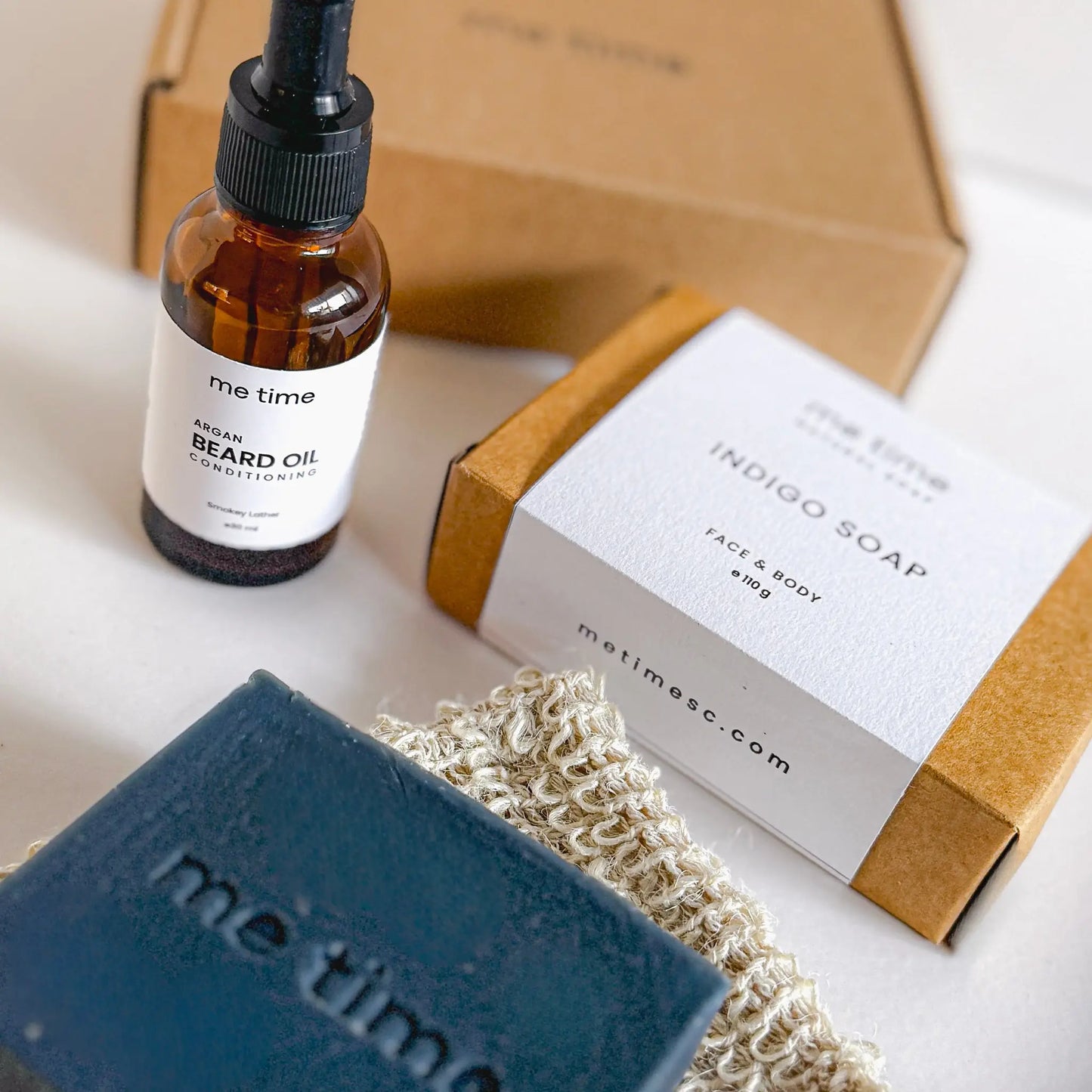 Men’s natural self care essentials flat lay