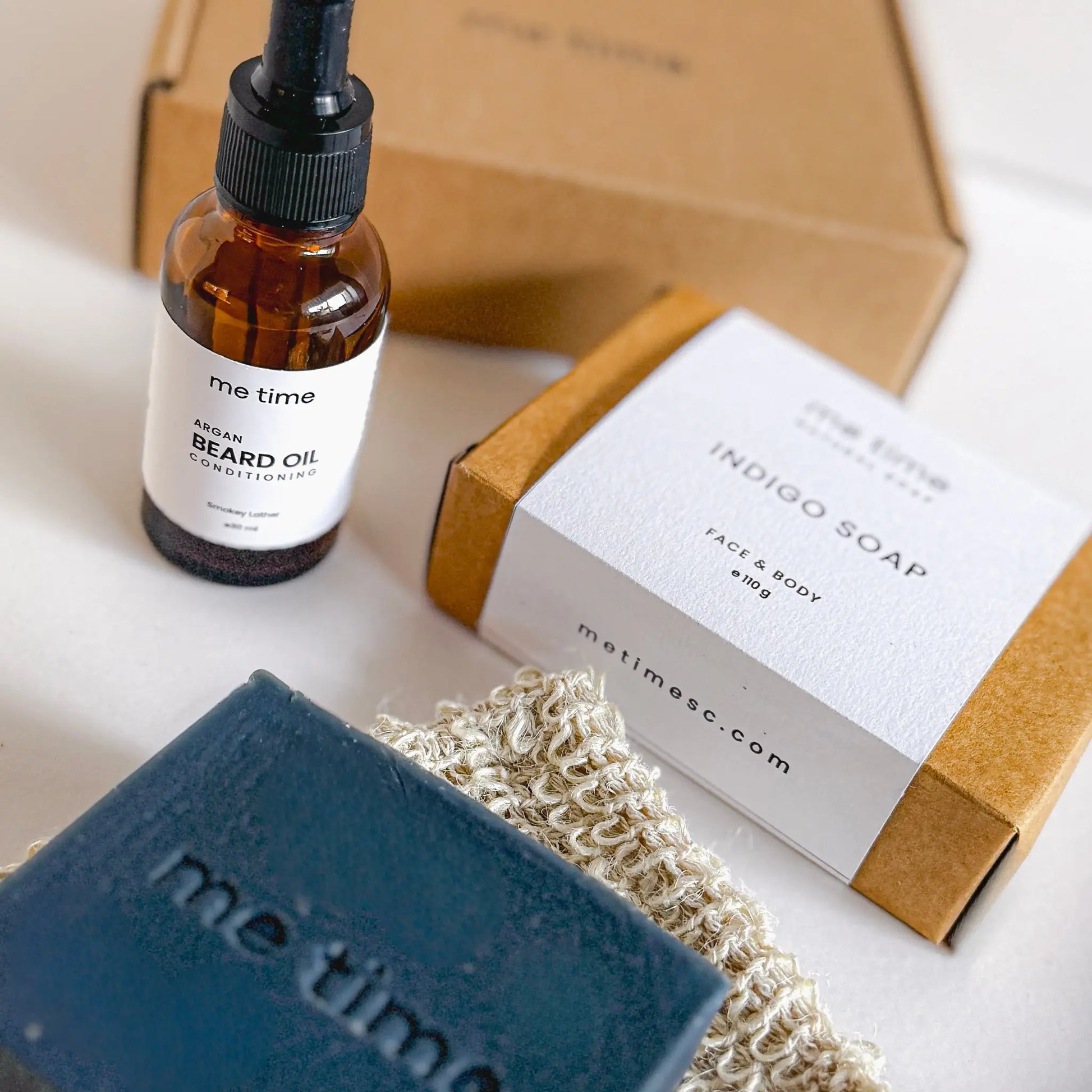 Men’s natural self care essentials flat lay
