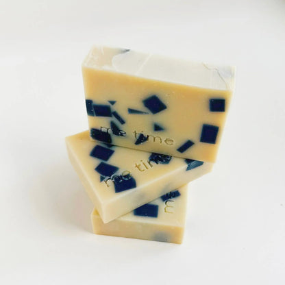 Minimalist product photo of Midnight Mosaic soap bar on pale grey background – natural skincare UAE.