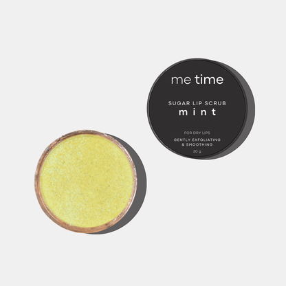 Peppermint Lip Scrub in minimal packaging, handcrafted by Me Time in the UAE to gently exfoliate and nourish lips