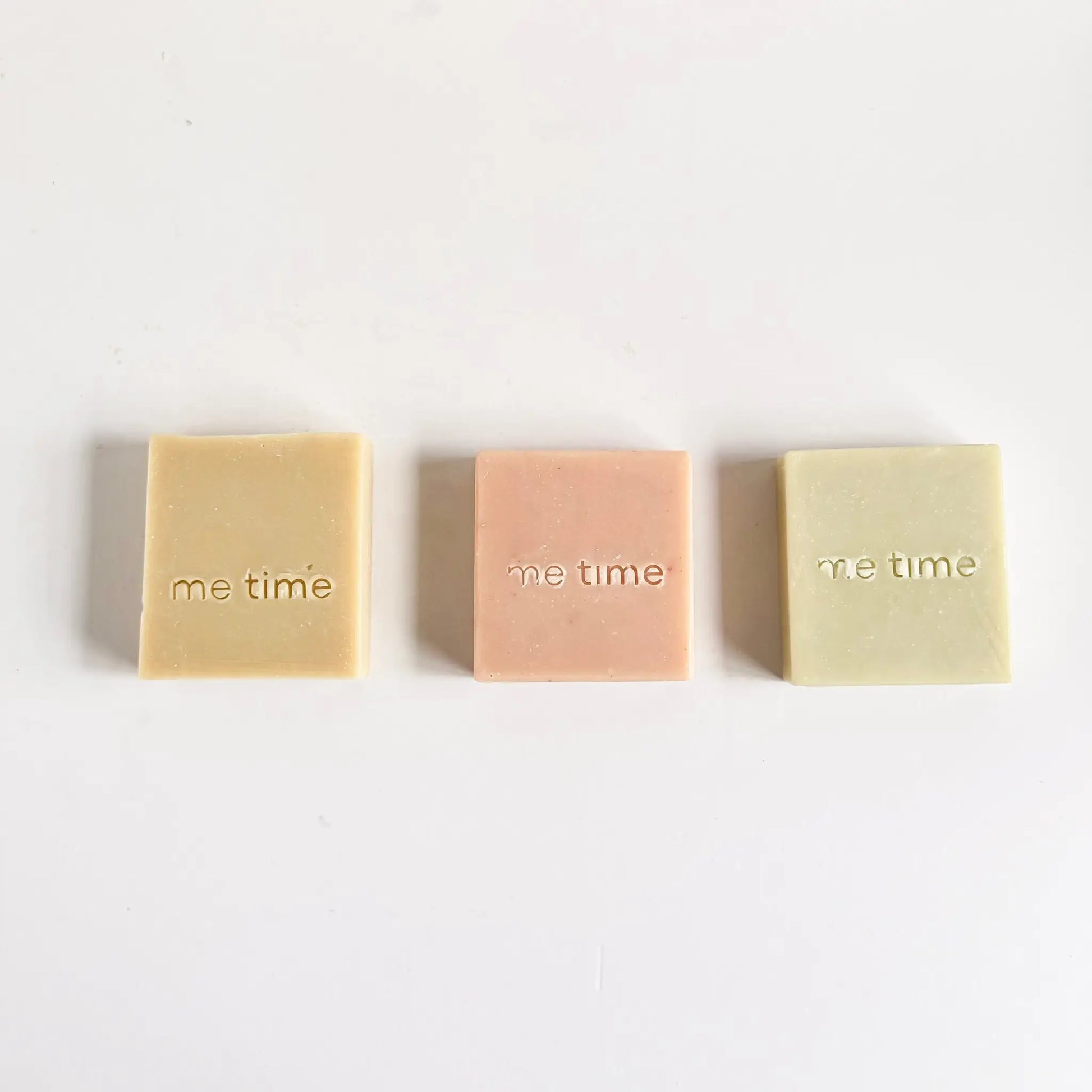 The Unscented Set close-up — three unscented natural soap bars, sensitive skin gift, UAE