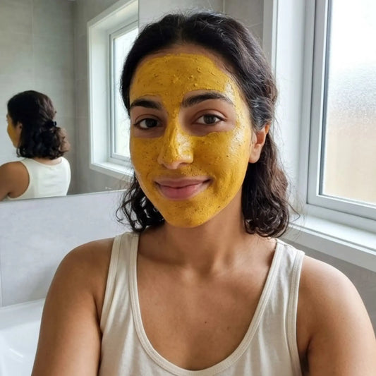 women applying me time turmeric brightening dry face mask 