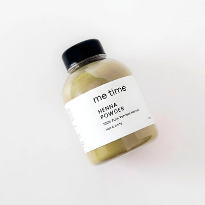 Jar of me time Henna Powder on a white background