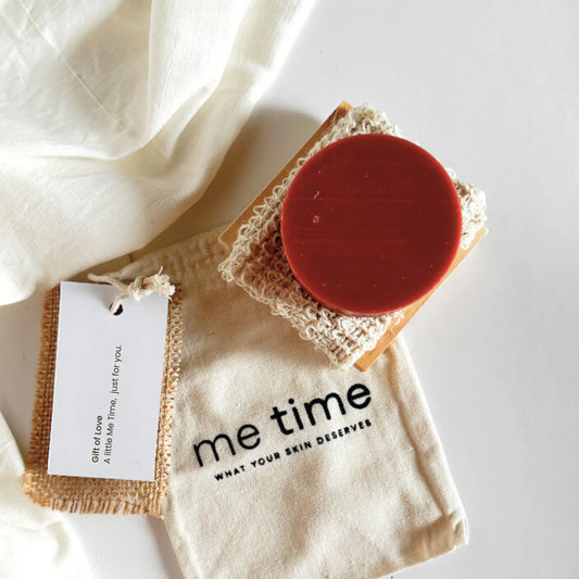 Gift of Love handmade soap gift set with Pink Clay Soap, soap pouch and wooden dish